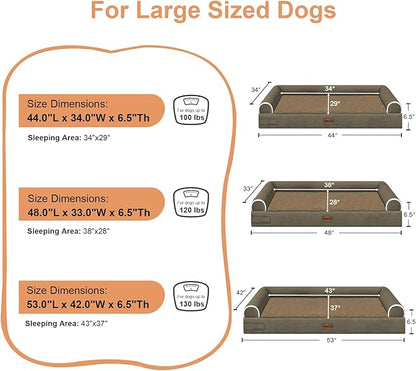 Large Dog Bed Orthopedic Washable: Extra Large Sized Beds for Jumbo Dogs Egg Crate Foam Sofa Couch Waterproof Removable Cover - Brown