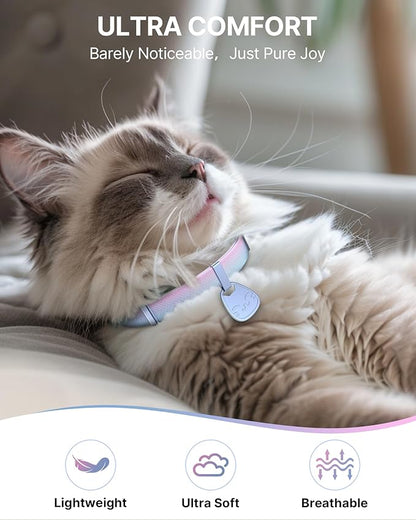Cat Collar with QR Code Name Tag, Breakaway Kitten Collar for Boy & Girl Cats, Ultra Soft Elastic Adjustable Band, Safety Break Away Buckle, Comfortable & Secure Pet ID Collar (6"-12"), Iridescent