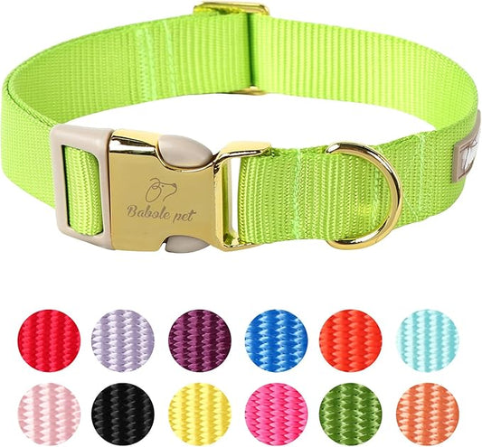 Nylon Dog Collar - Adjustable Fluorescent Green Soft Webbing Dog Collars for Small Medium Large Dogs Boy Girl Puppy Collar with Safety Metal Buckle XS