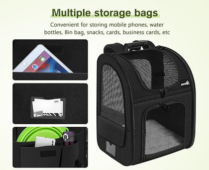 Pecute Cat Backpack Carrier Expandable, Pet Backpack for Cats & Small Dogs Up to 11lbs, with 4-Side Breathable Mesh, Multi-Entry & Lockable Zippers for Travel, Hiking, Camping - Hands Free, Black