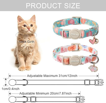 ARING PET 2 Pack Valentine's Day Cat Collars-Cute Heart Cat Collar Breakaway with Bell&Pendant, Adjustable Valentine Kitten Collars with Safety Buckle for Girl and Boy Cats