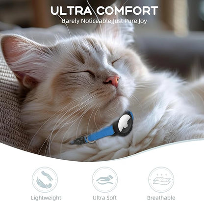 AirTag Cat Collars, Stretchy Collar with Apple AirTag Holder and Bell, Breakaway Ultra Design Elastic GPS Tracking Collars for Cats and Puppies, (7.5-12.5 Inch), Sapphire Blue