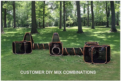 Portable Cat Small Animals Playpen DIY Outdoor Enclosures Freely Combinable 2in1 4in1 6in1 Pop Up Pet Play Tent Tunnel Cube House for Cat Puppy Rabbit (4in1 Tower Tent Tunnel)