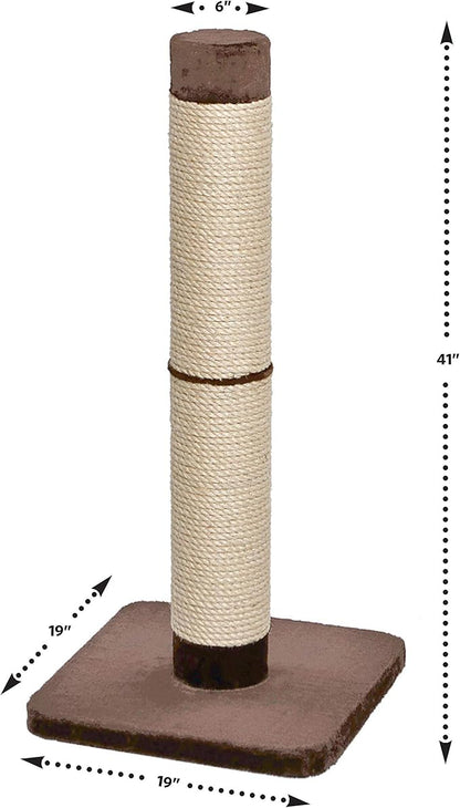 MidWest Homes for Pets Feline Nuvo Grand Forte Scratching Post, 41 Inches Tall, Heavy-Duty Sisal Post with Wide Base, Thick Brown Faux Fur, for Large and Multi-Cat Households