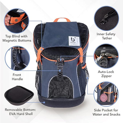 ibiyaya - Airline Approved Pet Carrier for Small to Medium Dogs and Cats - Dog Backpack Carrier, Breathable Mesh Material with Magnetic Buttons, Side Pockets, and Auto-Lock Zipper - Navy Blue