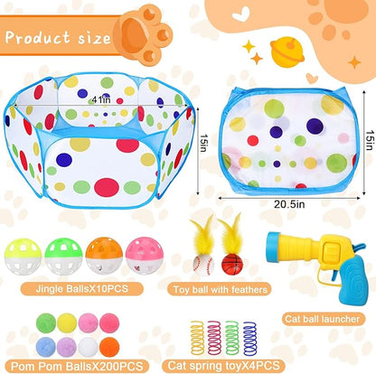 Palksky Interactive Cat Toys with Cat Ball Pit, Toy Balls, Ball Launcher, Spring Toys for Bored Indoor Cats Self Play, Enrichment Toy for Fun and Exercise