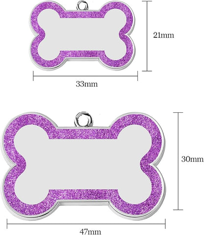 Dog Tags Personalized for Pets Dog Name Tags Personalized Dog Tag Engraved with Any Name & Text Custom Dog ID Tags Glitter Bone ID Tag for Puppy Cat (Purple S, Bone)