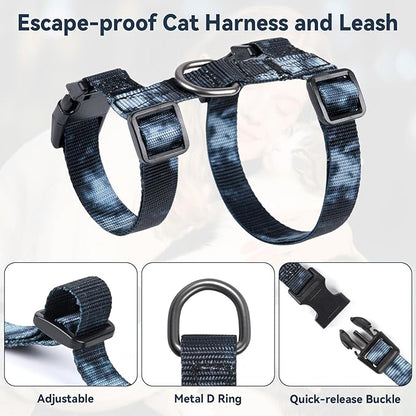 Cat Harness and Leash Set, 3-in-1 Escape Proof Adjustable, Comfortable Soft Lightweight, Safe, Easy to Wear, Walking Travel Kitten Harness for Small Medium Large Cats （Black