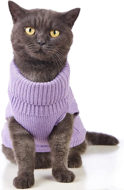 Stretchy Cat Sweater - 17 Colors & 6 Sizes | Snug Winter-Ready Knit for Boy/Girl Cats & Kittens(Purple, Large)