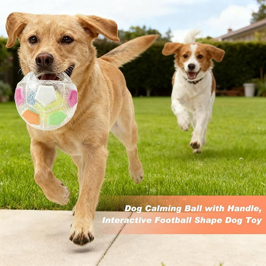 Dog Calming Ball with Handle, Interactive Ball for Pet Dogs Playing, Built-in Yellow Tennis Balls and Squeaky Sound for Small Medium Large Dogs (Clear with Tennis Balls Inside)