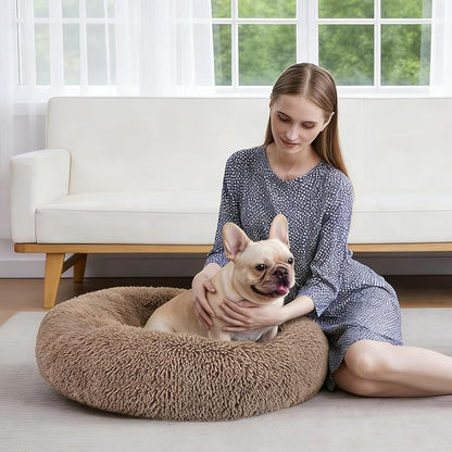 MIXJOY Orthopedic Dog Bed Comfortable Donut Cuddler Round Pet Beds Ultra Soft Washable Dog and Cat Cushion (20''/23''/30'') (23'', Brown)