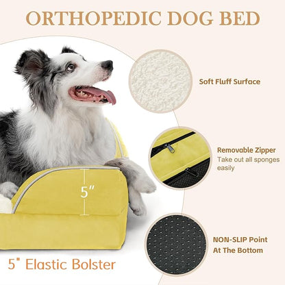 Comfort Expression Orthopedic Dog Bed for Extra Large Dogs 45x35 Inch, Waterproof Egg Crate Foam XL Pet Bed with Removable Bolsters, Dog Couch with Washable Cover & Non-Slip Bottom, Spicy Mustard