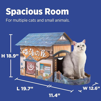 SMILE PAWS Cat Beds for Indoor Cats, Cardboard Cat House with Scratchers, Onsen Hotel, Large Sturdy Cat Furniture Condo Cave Tent, Easy to Assemble Pet Toys Accessories Stuffs, Bunny Small Animals