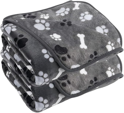 Dog Blanket Paw Bone Pattern 1 Pack 2 Super Soft Warm Flannel Sofa Cover Car Bed Protector, Urine Proof Washable Outdoor Pet Blanket for Puppy Large Dogs & Cats,60"*50" Grey