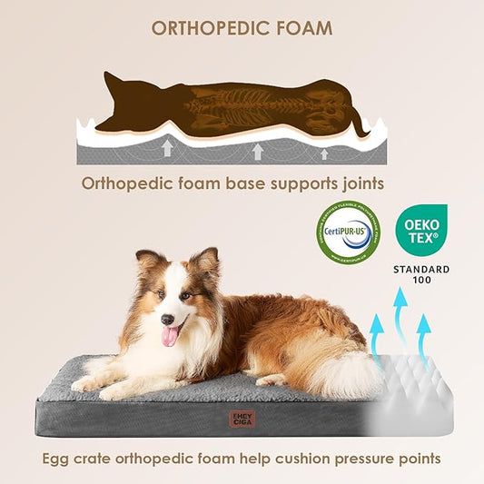 EHEYCIGA Orthopedic XL Dog Beds for Extra Large Dogs with Removable Washable Cover, Grey, 44x32