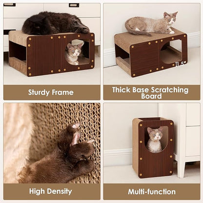 EHEYCIGA Cardboard Cat Scratcher House, 17-Inch Corrugated Cat Scratcher for Indoor Cats, Kitten Scratching Board Pad, Dark Brown