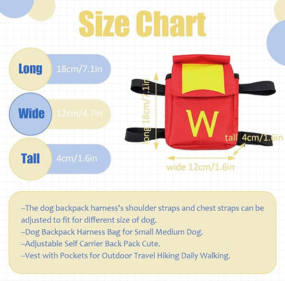 Dog Backpack for Dog, Red Self Carrier Pet Pack with Pockets, Adjustable Hands-Free Travel Hiking Walking Vest, Cute W Superhero Design, Large Capacity