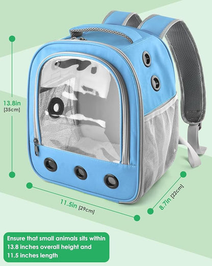 Guinea Pig Carrier Backpack, Portable Rabbit Travel Carring Bag for Pet Bunny Chinchilla Bearded Dragon Hamster Parrot Outgoing Pouch Case with Water Bottle Holder & Detachable Pad (Sky Blue)