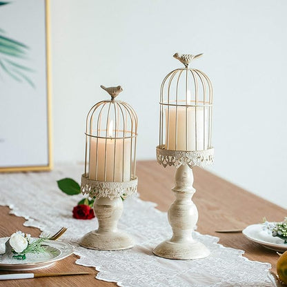 Birdcage Candle Holder Decorative Bird Cages for Weddings Vintage Candlestick Holders Wedding Candle Centerpieces for Tables Iron Candleholder Set Home Decor Distressed Ivory