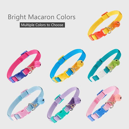 Elastic Cat Collar 2 Pack of Safety Quick Release Cat Collars with Bell Anti-Suffocation Kitten Puppy Collars(Yellow+Hot Pink)