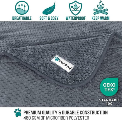 PetAmi Waterproof Dog Blanket, Leakproof Puppy Blanket for Small Medium Dogs, Furniture Sofa Couch Cover Protector, Fleece Pet Throw for Indoor Cat Kitten, Reversible Washable Soft Plush, 29x40 Gray