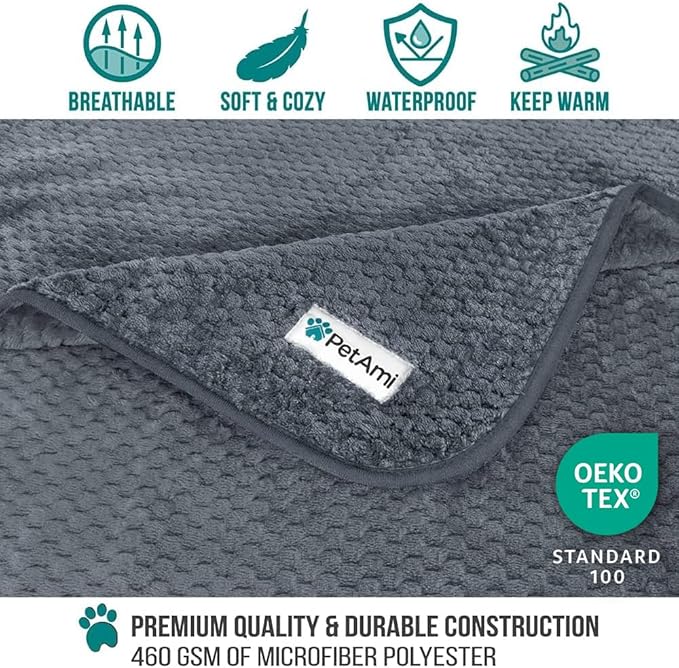PetAmi Waterproof Dog Blanket, Leakproof Puppy Blanket for Small Medium Dogs, Furniture Sofa Couch Cover Protector, Fleece Pet Throw for Indoor Cat Kitten, Reversible Washable Soft Plush, 24x32 Gray