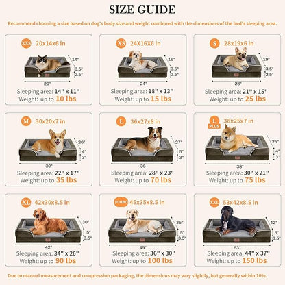 Comfort Expression Orthopedic Dog Bed for Extra Large Dogs 53x42 Inch, Waterproof Egg Crate Foam XXL Pet Bed with Removable Bolsters, Dog Couch with Washable Cover & Non-Slip Bottom, Dark Green