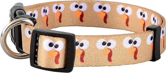 Native Pup Thanksgiving Dog Collar- Fall Collars for Dogs- Autumn Leaf, Turkey, Pumpkin Pie, Holiday Leaves- Girl Boy Puppy- Adjustable for Small, Medium, Large Breeds (Turkey Face, Small)