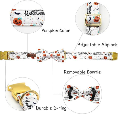 Halloween Dog Collar, Pet Collar Bow Pumpkin Pet Collar Girl Boy Holiday Collars Gift Bow Cute Soft Puppy Collars for X-Small Puppy
