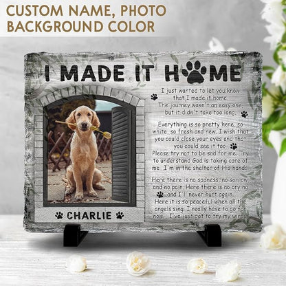 Personalized Polychromatic Rock Plaque: 'I Made It Home' - Memorial Stone Gifts for Loss of Your Beloved Pet, Sentimental Dog and Cat Grave Markers in Our Hearts, House Decoration