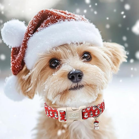Christmas Dog Collar - Cute Red Snowman Christmas Puppy Collar with Safety Buckle, Soft Adjustable Holiday Dog Collars for Small Medium Large Dogs S