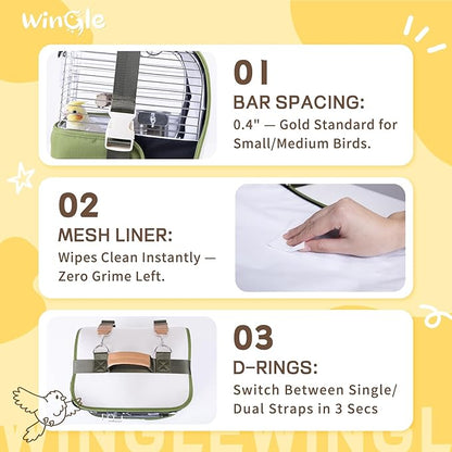 Bird Carrier Travel Cage and Cover 12in Small Bird Cage 4 in 1 Bird Backpack with Perch, Cover Parakeet Cage Durable Stainless Steel Frame Breathable & Portable, for Green Cheek, Cockatiel, Parrot
