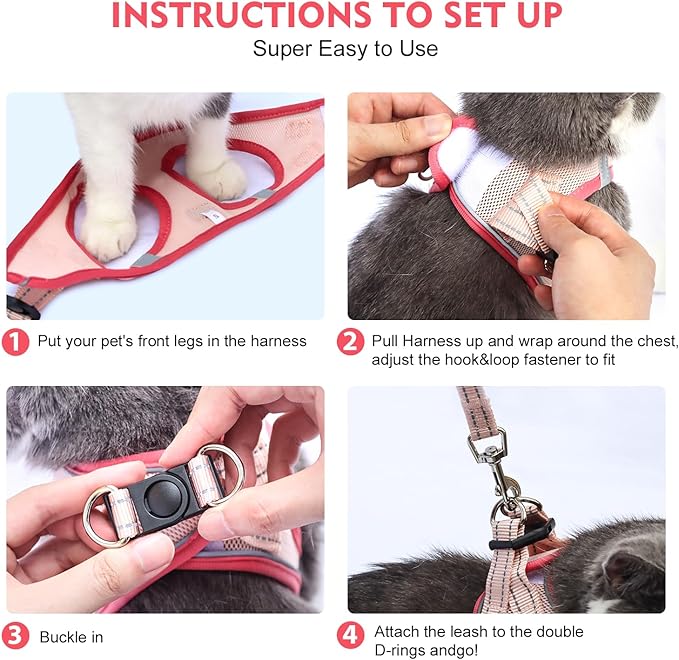 Cat Harness and Leash Set, Soft and Breathable Vest with Reflective Strip, Escape Proof Kitten Harness, Easy to Wear for Cats Walking and Traveling (Black, S)