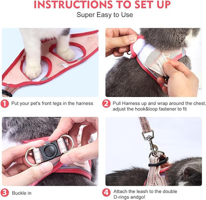 Cat Harness and Leash Set, Soft and Breathable Vest with Reflective Strip, Escape Proof Kitten Harness, Easy to Wear for Cats Walking and Traveling (Green, XS)