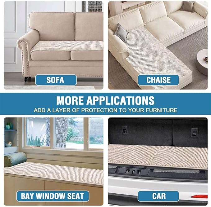 H.VERSAILTEX Plush Chenille Couch Cover for 3 Cushion Couch Anti Slip Washable Sofa Slipcovers Soft and Durable Furniture Protector for Dogs Cats Kids (27.5" x 82", Ivory)