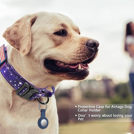 DAGANXI Tactical Dog Collar, Adjustable Military Training Nylon Dog Collar with Control Handle and Heavy Metal Buckle for Medium and Large Dogs, with Patches and Airtags Case (S, Purple Sky)