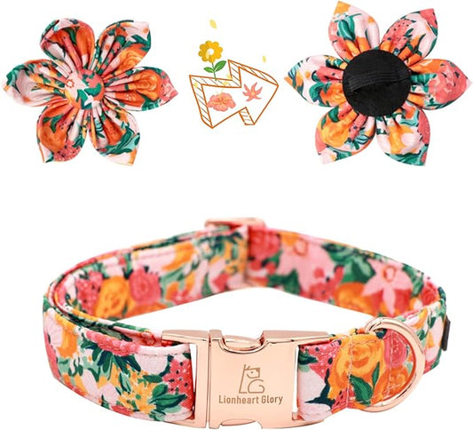 Lionheart Glory Dog Collar With Flower - Cute Floral Pattern Adjustable Pet Collar for X-Small Dogs