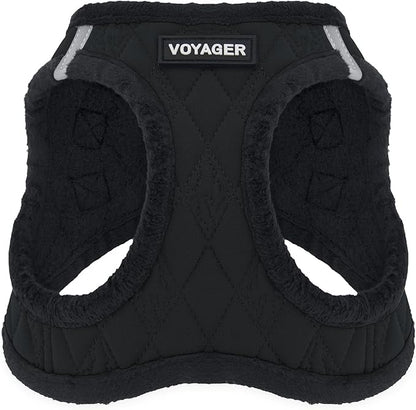 Best Pet Supplies - All Weather Plush, Reflective, No Pull Harness for Small, Medium Dogs, Cats - Secure with Hook & Loop Fastener, Buckle, Double D-Rings - Black Plush, XL