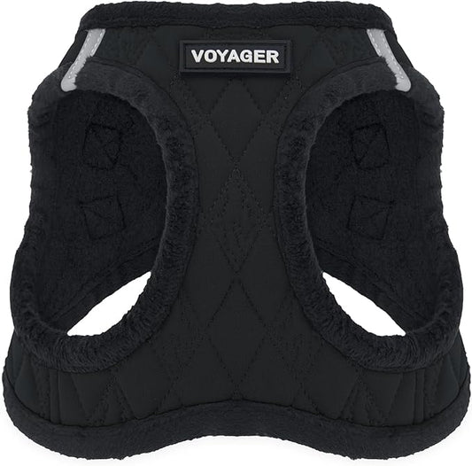 Best Pet Supplies - All Weather Plush, Reflective, No Pull Harness for Small, Medium Dogs, Cats - Secure with Hook & Loop Fastener, Buckle, Double D-Rings - Black Plush, XL
