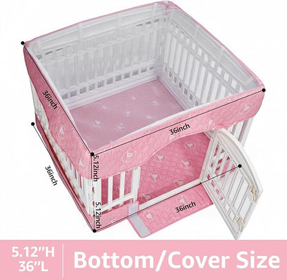 PJYuCien Dog Playpen Bottom Pad and Cover Fits for 36 Inch 4 Panels Exercise Pet Pen, Pink