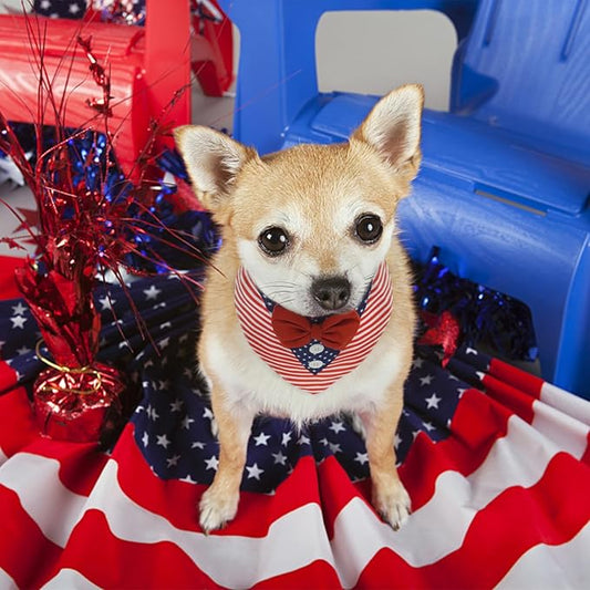 FUAMEY Dog Tuxedo American Flag for Small Dogs,Dog Formal Suit Dogs Attire Pet Bow Tie Puppy Party Costumes Cat Tux Outfits Pets Bandana Cosplay Adjustable Bowties 4th of July Independence Day XS