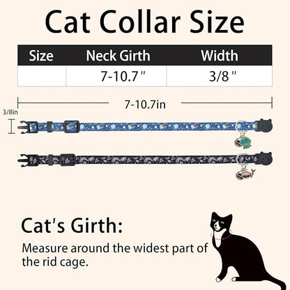 Cat Collar Breakaway, 2 Pack Cotton Cats Collars with Bells, Cute Ocean Shaped for Girl Boy Kittens