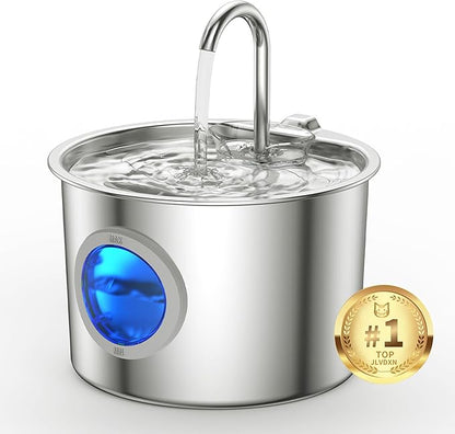 Cat Water Fountain Advanced 304 Stainless Steel 2.2L/74oz with Detachable Tank, Easy to Clean, Automatic Pet Fountain Quiet Cats Water Dispenser, Dogs (74oz Cat Fountain)
