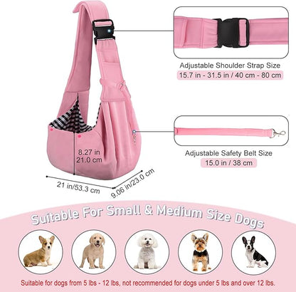 PETLOFT Reversible Dog Cat Sling Carrier, Small Dog Carrier, Adjustable Dog Sling, Hands Free Cross Body Carrier with Collar Hook for Dog/Cat/Bunny up to 11lb (Light Pink)