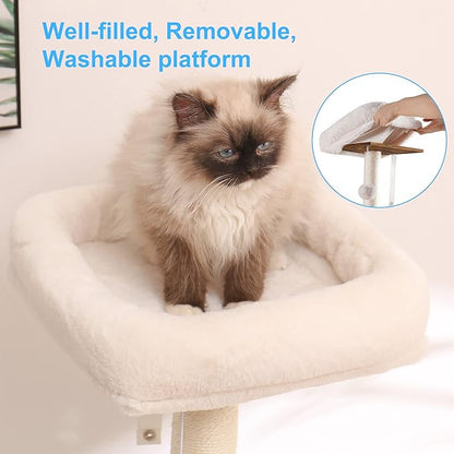 Hey-brother Cat Tree with XL Litter Box Enclosure, All-in-one Cat Tower for Indoor Cats with Large Hammock, Bed, Food Station, Scratching Posts, Modern Style Pet Furniture, Rustic Brown MPJ101SR