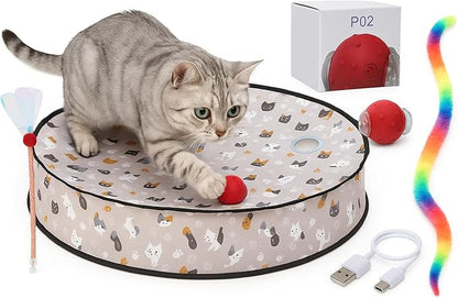 Interactive Cat Toys for Indoor Cats – Moving Ball Cat Play Mat, Interactive Toys for Cats with Rolling Motion for Exercise, Mental Stimulation & Boredom Relief, Rolling Ball in 28" Playing Mat