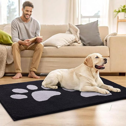 Buganda Dog Door Mat for Muddy Paws, Absorbent Dirt Trapper Washable Indoor Doormats, Non Slip Low-Profile Mud Mat for Dogs, Front Entrance Doormat for Inside Floor (40x32 Inches, Black and Grey)