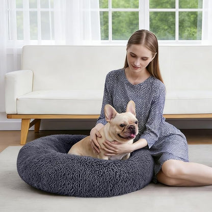 MIXJOY Orthopedic Dog Bed Comfortable Donut Cuddler Round Dog Bed Ultra Soft Washable Dog and Cat Cushion Bed (20''/23''/30''/36'') (36''x36'', Grey-Blue)