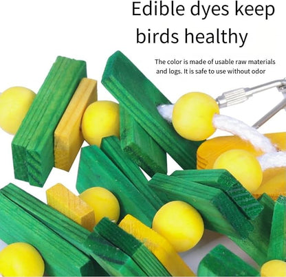 Natural Wood Parrot Toys Set of 6 Pieces for Small to Medium Parrots, Safe and Durable Bird Chew Toys, Fun and Colorful Hanging Accessories for Cage, Non-Toxic and Eco-Friendly Avian Toys