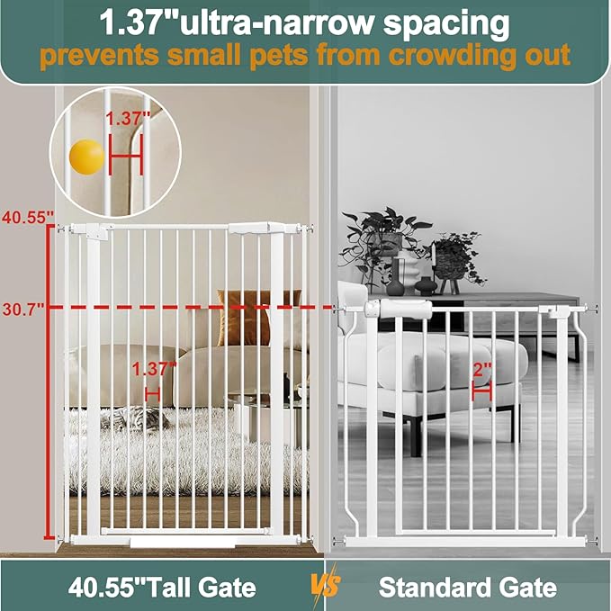 40.55" Tall, 45.86-53.74 Inch Wide, 1.37" Ultra Narrow Spacing Dog Pet Baby Gate Indoor for Doorway Hallway, Pressure Mounted 46 47 48 49 50 51 52 53 Inches Wide